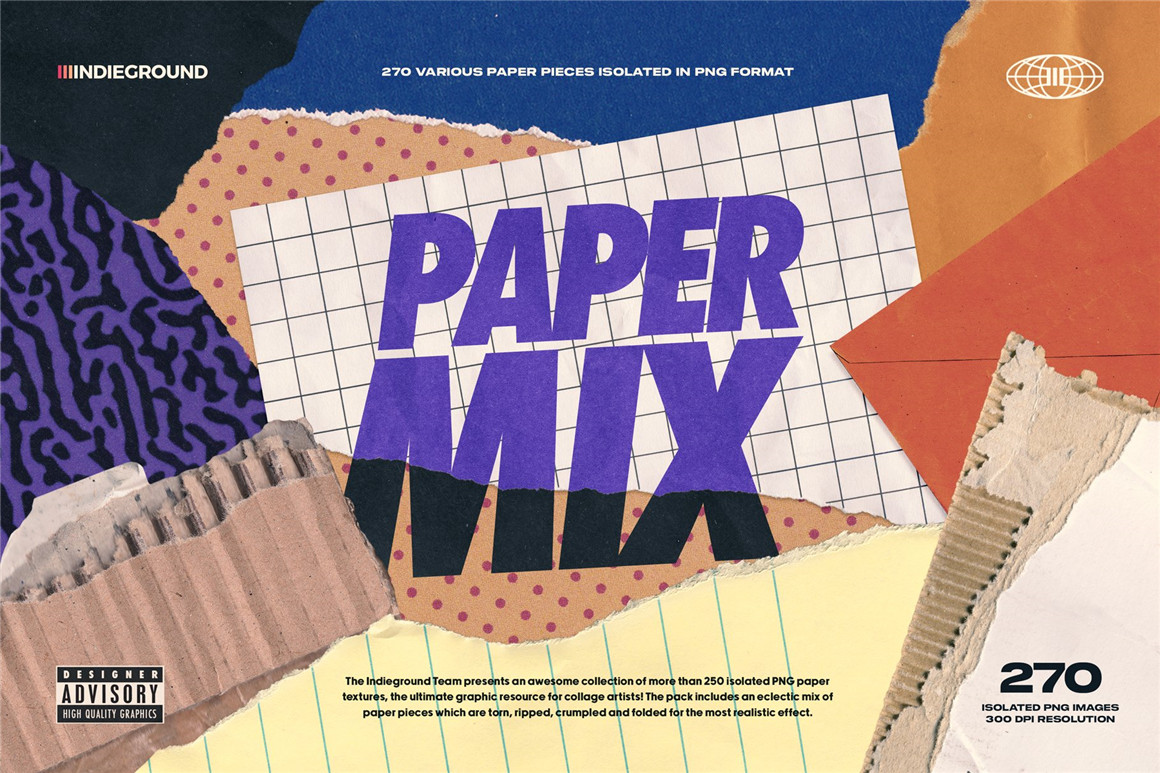 270个做旧撕裂破碎废弃瓦楞纸纸板牛皮纸彩纸PNG免抠设计素材 Indieground Design – Paper Mix（8053）图层云