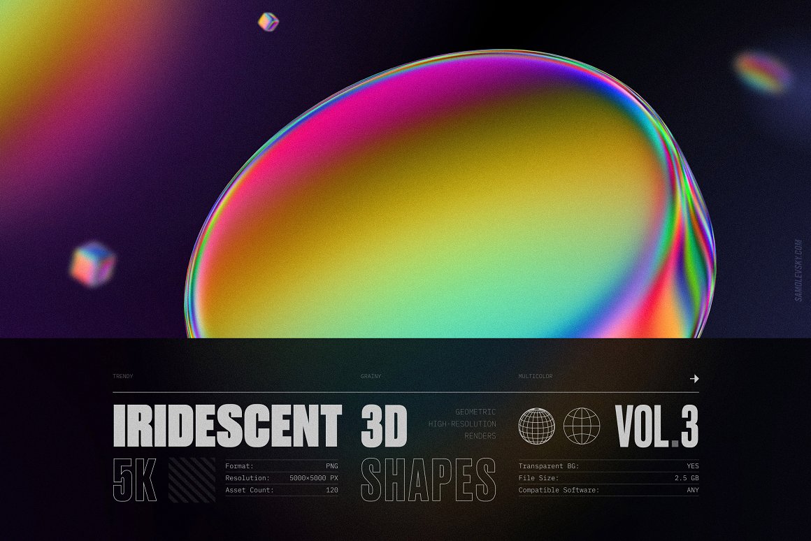 Samolevsky 102款抽象视觉冲击不规则彩虹镭射渐变立体三维3D艺术图形设计素材 Iridescent geometric 3D shapes Vol.3（8067）图层云1
