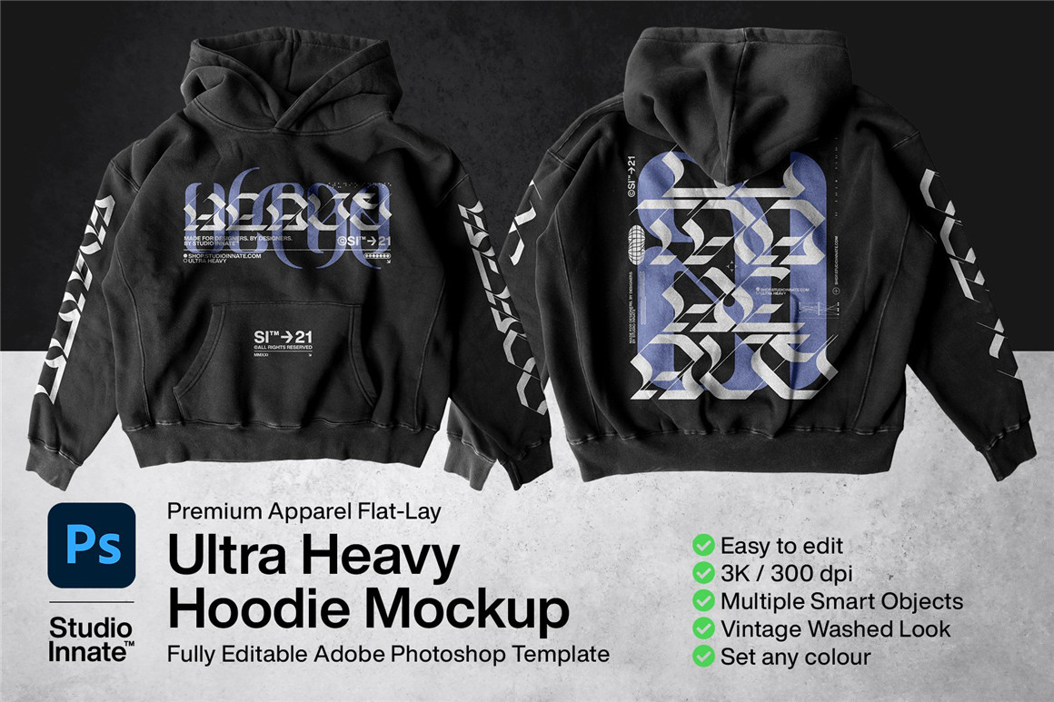 潮流加厚连帽衫卫衣运动衫服饰设计展示样机模板 Ultra Heavy Hoodie Mockup（8108）图层云