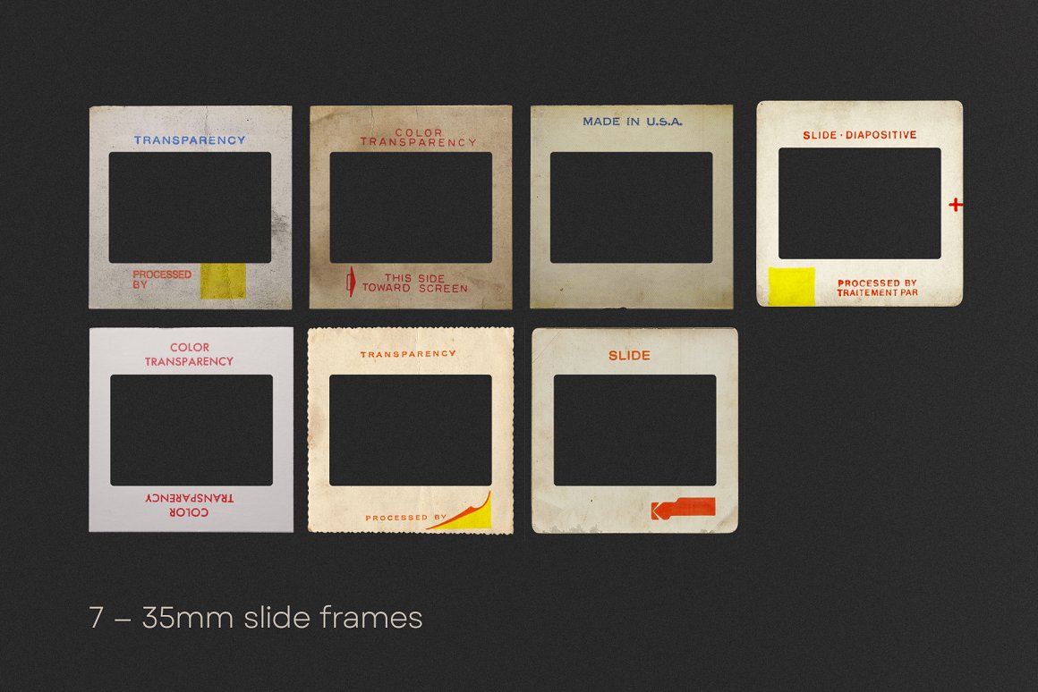 复古宝丽来35毫米交卷幻灯片照片框架做旧ps特效设计模板 Vintage 35mm Slide Mockups（8156）图层云