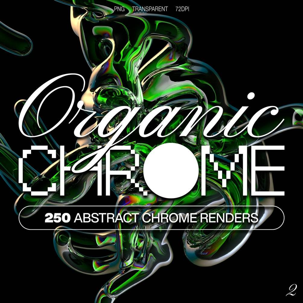 潮流赛博朋克地下小众嘻哈酸性机能抽象3D金属图形PNG免扣图片素材 Organic Chrome 3D VOL.2（8158）