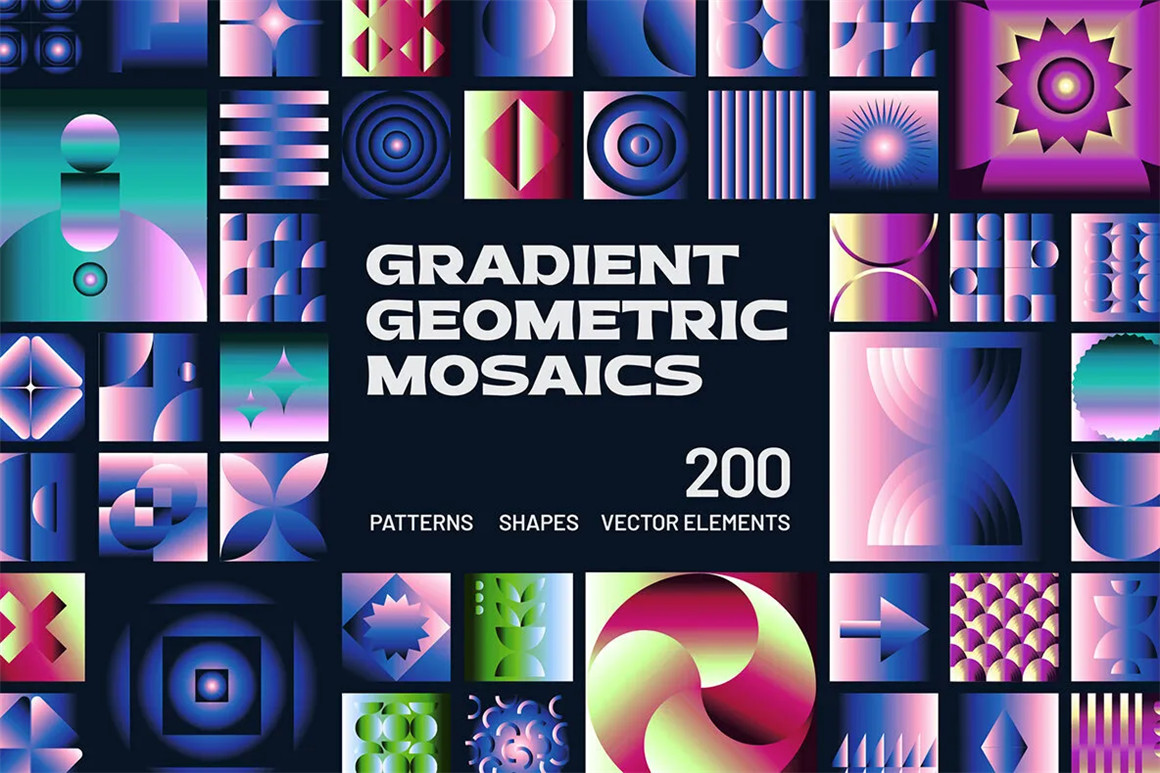 200个时尚抽象艺术马赛克渐变几何图形印花图案AI设计素材源文件 Gradient Geometric Mosaics by Design Essense（8236）