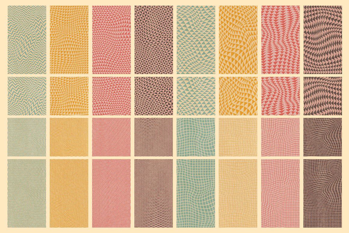 160+70年代复古做旧纸张扭曲条纹方格抽象花卉图形INS风海报PS设计套装 Groovy Textured Instagram Pack（8246）图层云