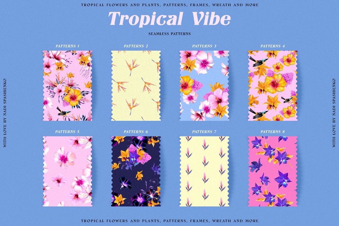 潮流复古宫廷热带花卉植物手绘插画拼贴图案纹样PNG免抠图片素材 Floral Tropical Vibe（8264）图层云
