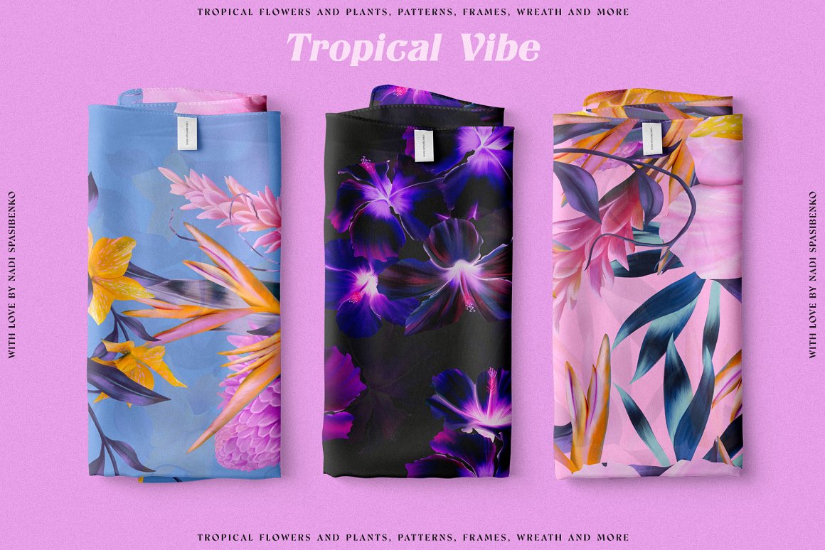 潮流复古宫廷热带花卉植物手绘插画拼贴图案纹样PNG免抠图片素材 Floral Tropical Vibe（8264）图层云