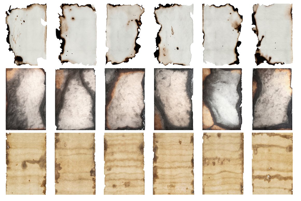 43款做旧复古灼烧损毁纸张纸片创意高清背景肌理设计套装 Burnt Paper Paper Archive（8286）图层云