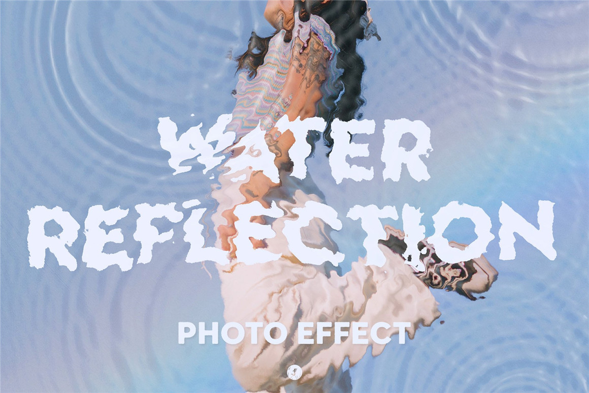 抽象水波波纹失真扭曲效果照片logo文本处理特效ps样机模板 Water Reflection Photo Effect（8303）图层云