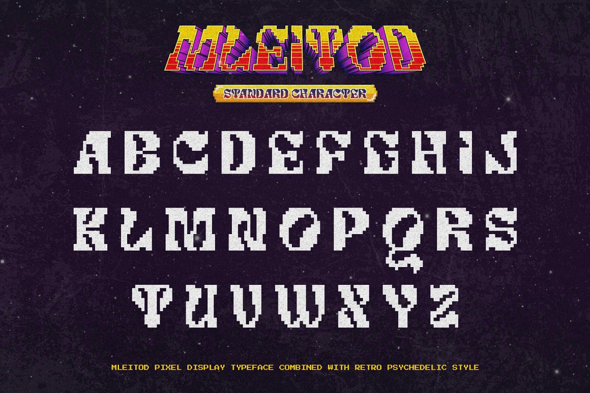 复古独特迷幻像素风游戏乐队标题logo设计英文字体安装包 Mleitod（8433）图层云