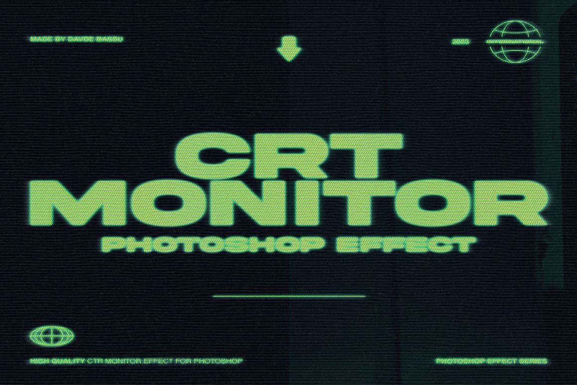 复古CRT显像管显示器位图像素游戏文本图形特效PSD样机 CRT MONITOR EFFECT（8434）图层云