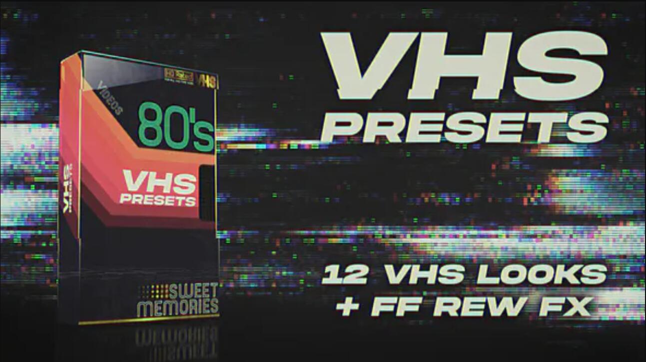 PR模板：80年代复古VHS故障损坏录像带颗粒视觉效果包 VHS Look Presets Pack（8436）