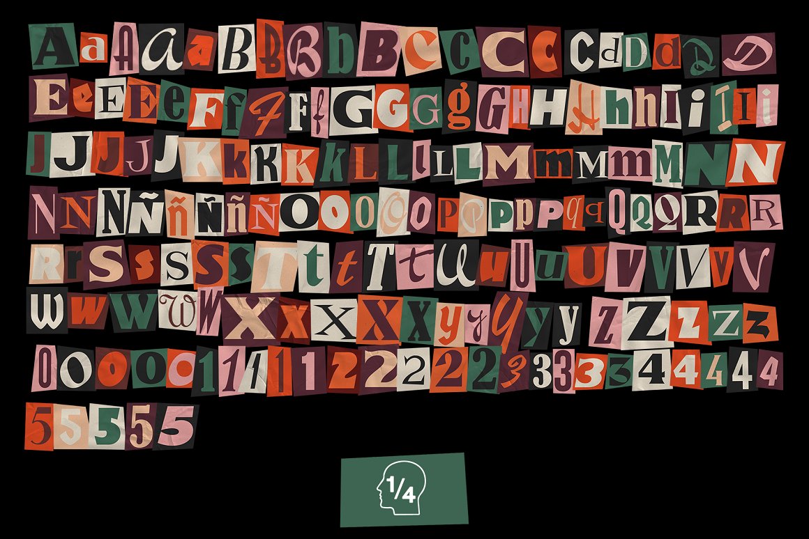 205个高清复古老式数字字母剪贴画拼贴画PNG免抠图设计素材包 Vintage Letters（8479）图层云