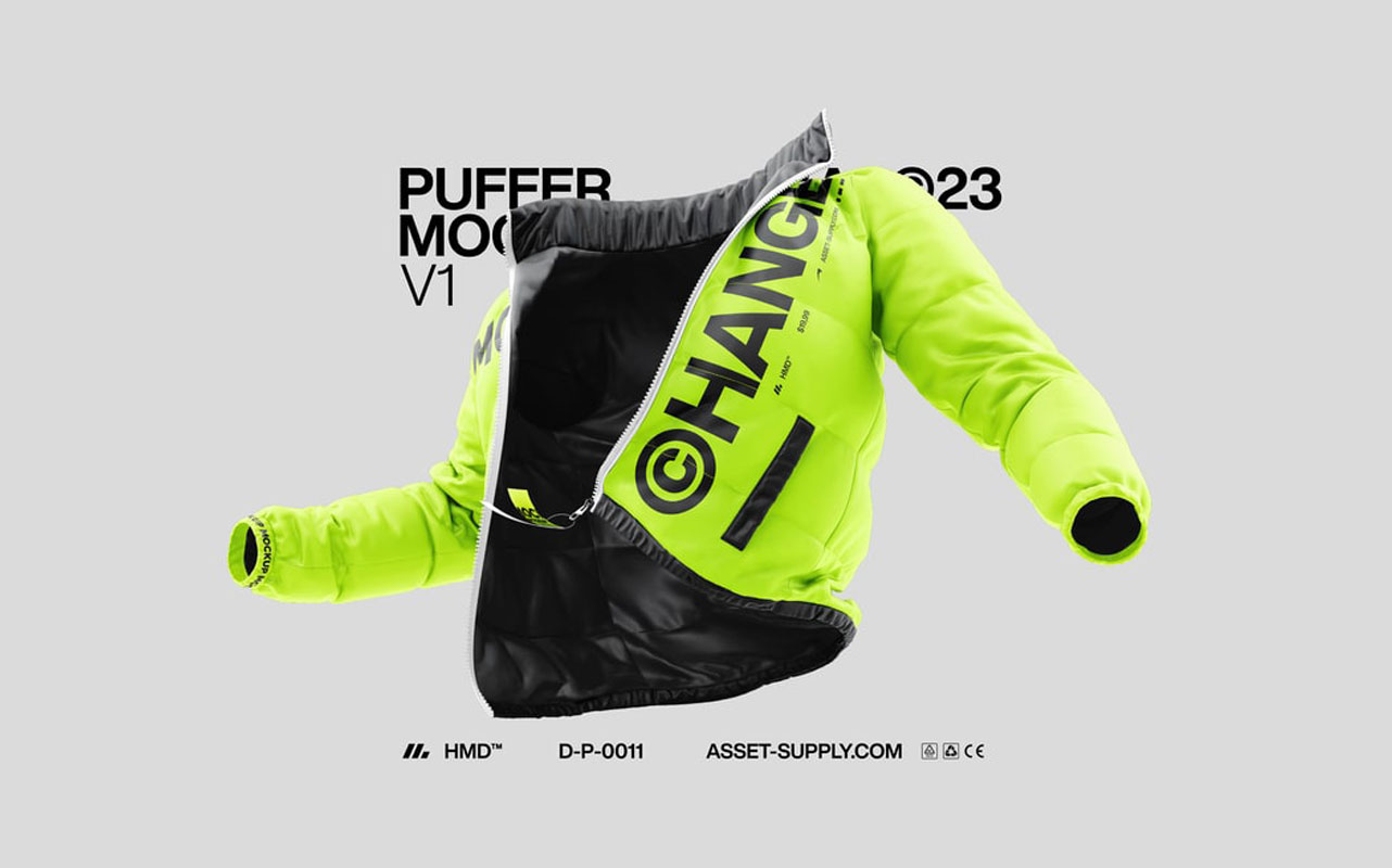 潮流嘻哈冬季羽绒服棉服服装设计展示效果图PS智能贴图样机模板 Puffer Jacket Mockups（8481）