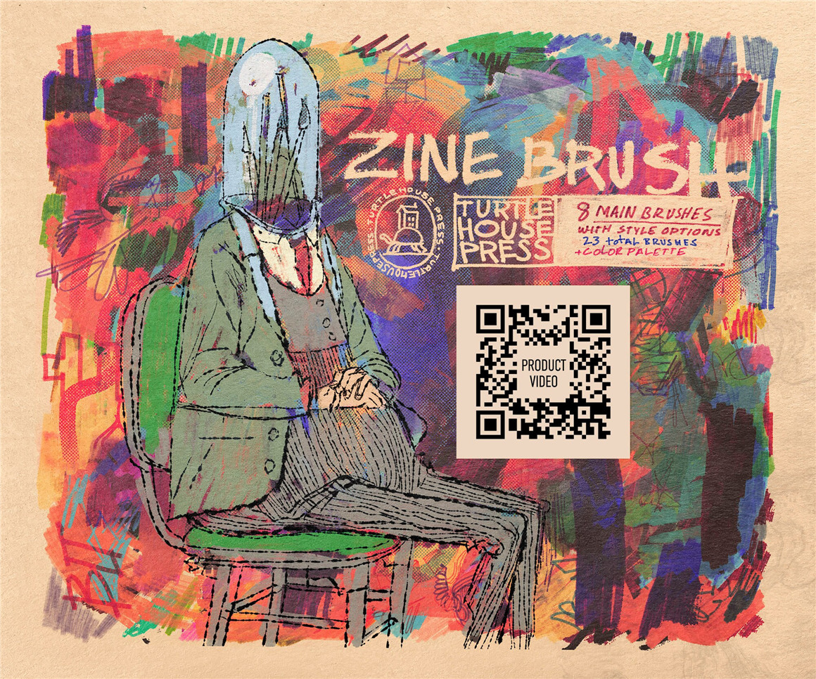 Procreate笔刷：新潮涂鸦记号线条笔墨水笔插画艺术绘画效果笔刷素材包 TurtleHousePress – Procreate Zine Brush Pack（8512）