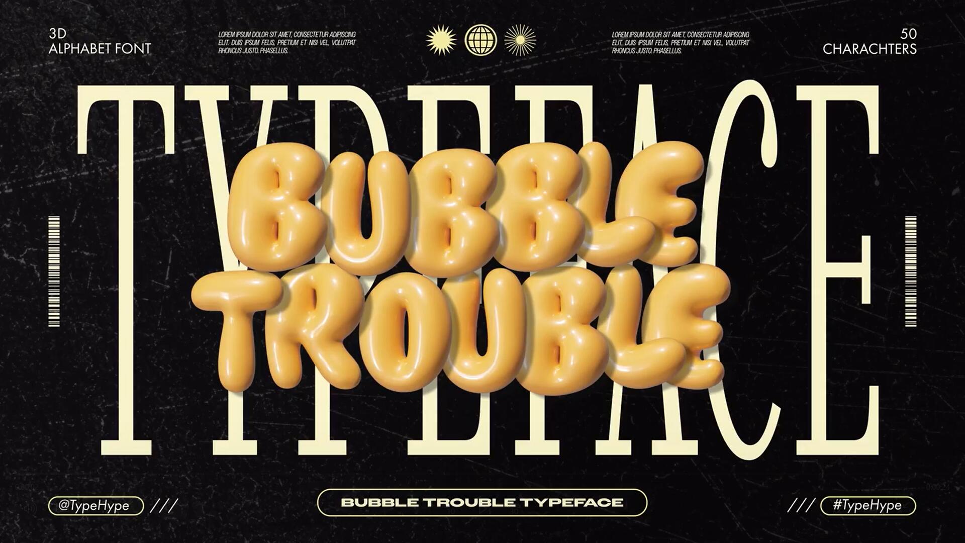 AE模板：趣味卡通圆润胖乎乎y2k气球气泡标题时尚背景动画样式 Bubble Trouble Typeface（8517）