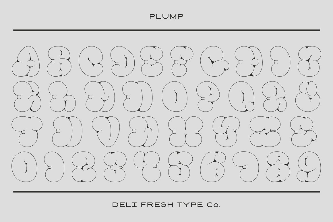 英文字体：趣味卡通涂鸦效果胖乎乎泡泡气泡PSAI英文字体安装包 Plump: A Bubble Letter Font（8565）图层云