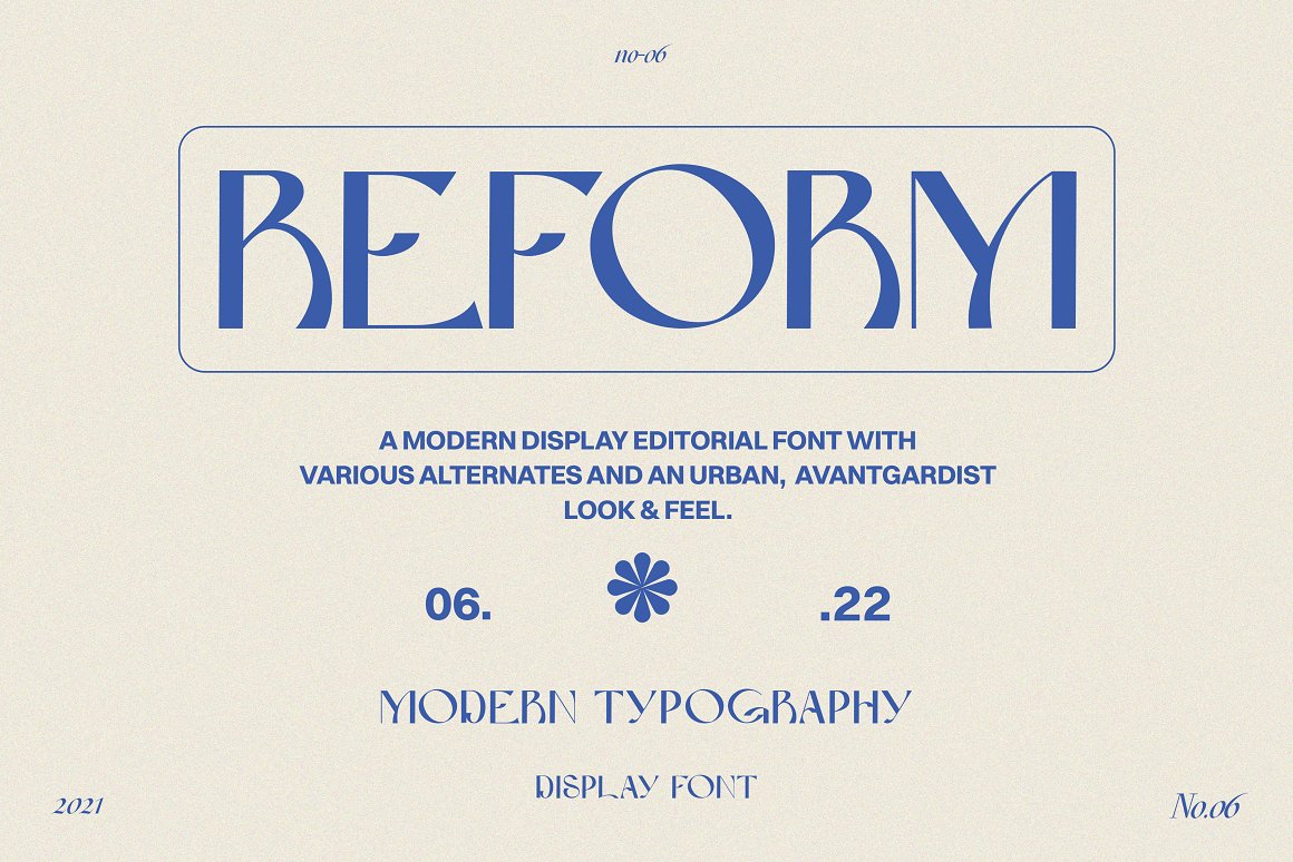 英文字体：超现实梦幻时尚逆反差品牌LOGO杂志标题设计英文字体 Reform Modern Display Font（8566）