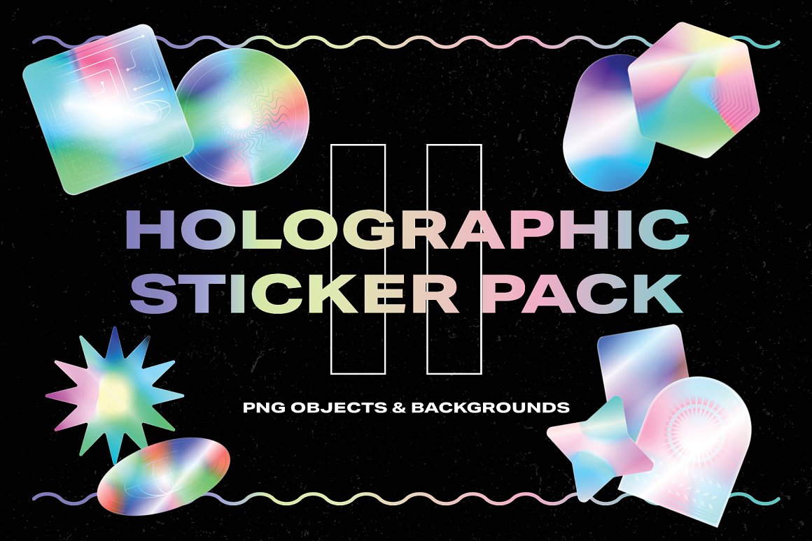 20款潮流全息渐变镭射虹彩闪光贴纸背景PNG免抠图设计素材包 Holographic Sticker Pack 2（8600）