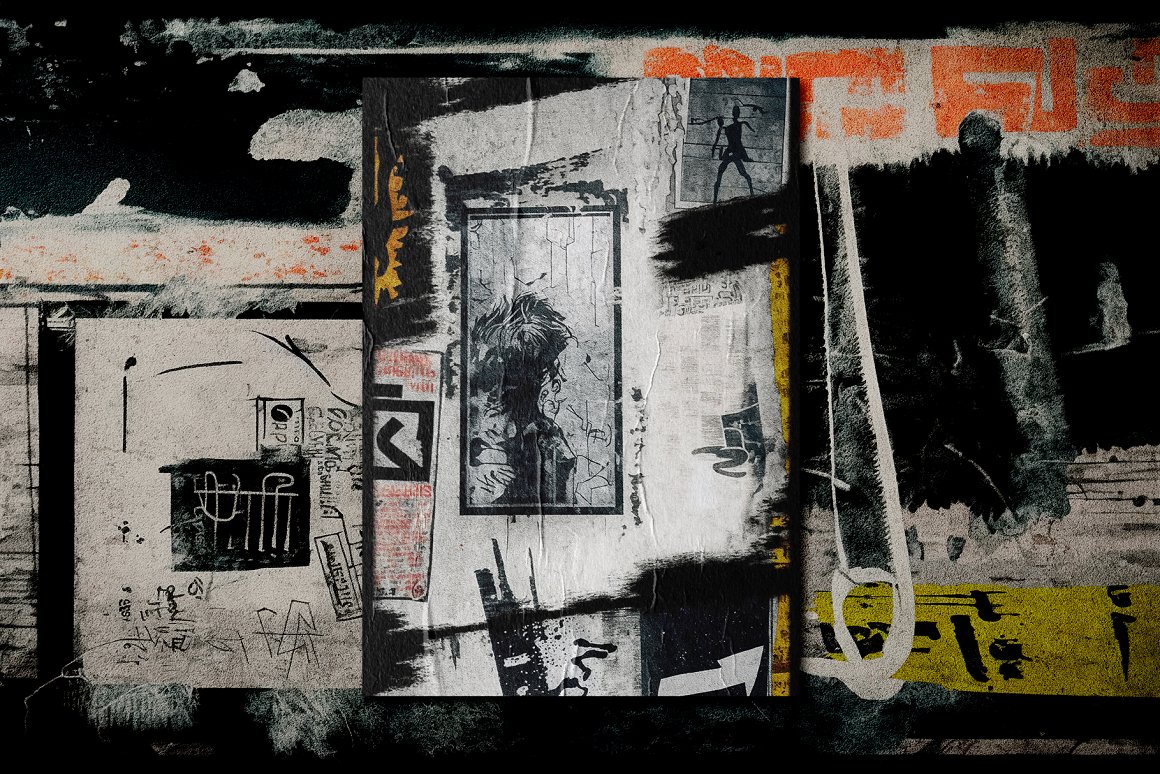 复古做旧涂鸦艺术抽象木炭笔墙面垃圾摇滚前卫背景肌理设计套装 Anti Backgrounds Vol. 2（8630）图层云