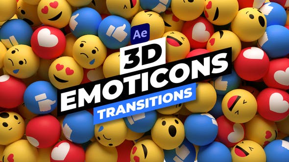 AE/PR模板：3D表情符号落下转场过渡模板3D Emoticons Transitions（8673）