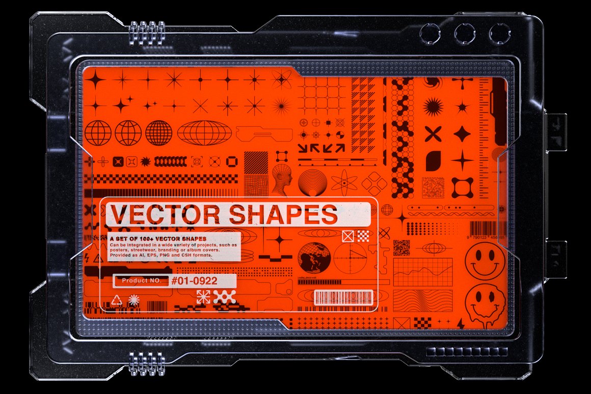 145款科幻机能赛博朋克潮流科技文创潮牌抽象几何图形设计素材 Vector Shapes Vol. 01（8685）