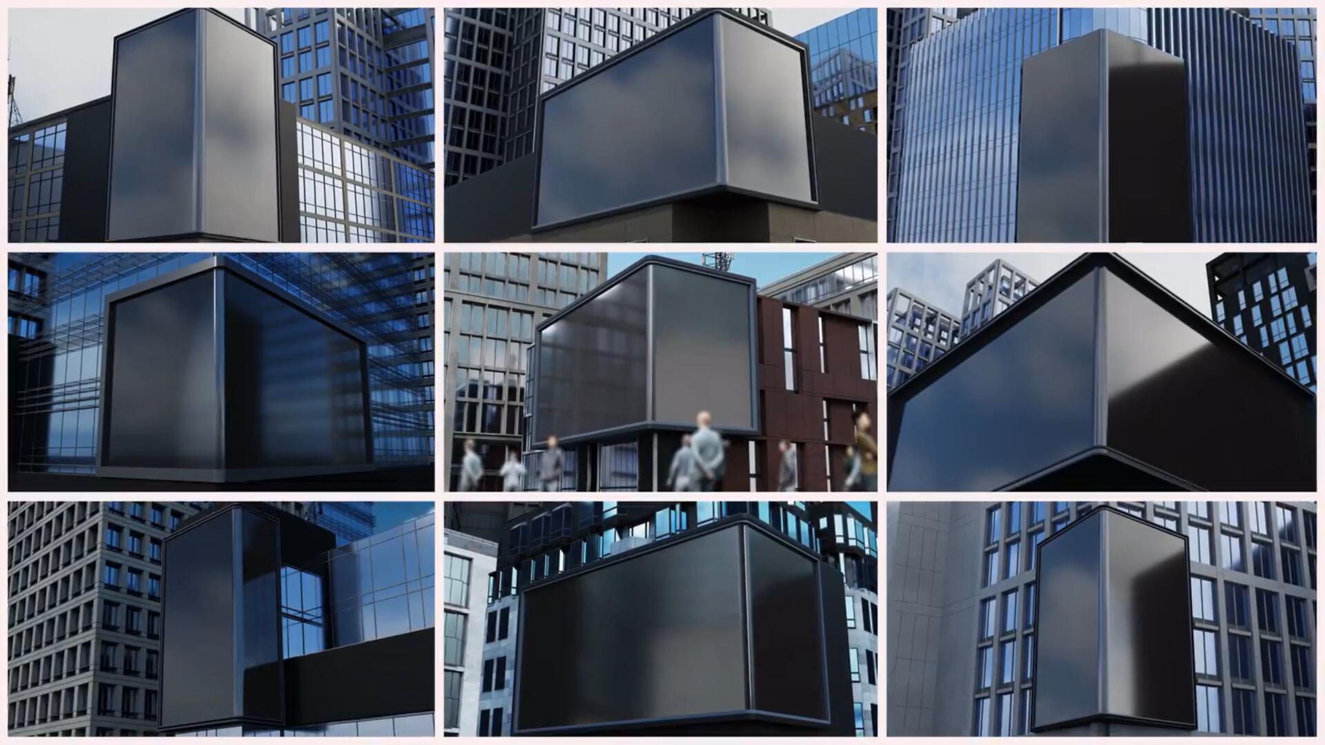 AE模板：10个逼真城市3D弯曲街角广告屏场景效果包（8755）