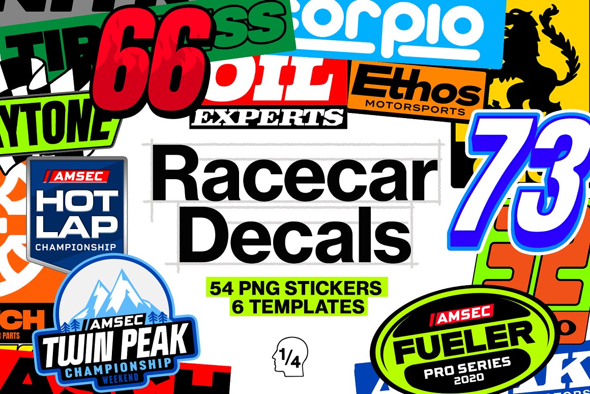 54款赛车运动汽车贴花logo徽标图标PNG/PSD设计套装Racecar Decals（8788）