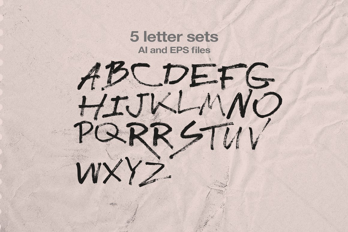 560个复古Y2K街头自由涂鸦水墨手绘笔迹字母符号抽象PNG免扣设计素材 Scribbles 560+Lines, Letter Sets（8960）图层云