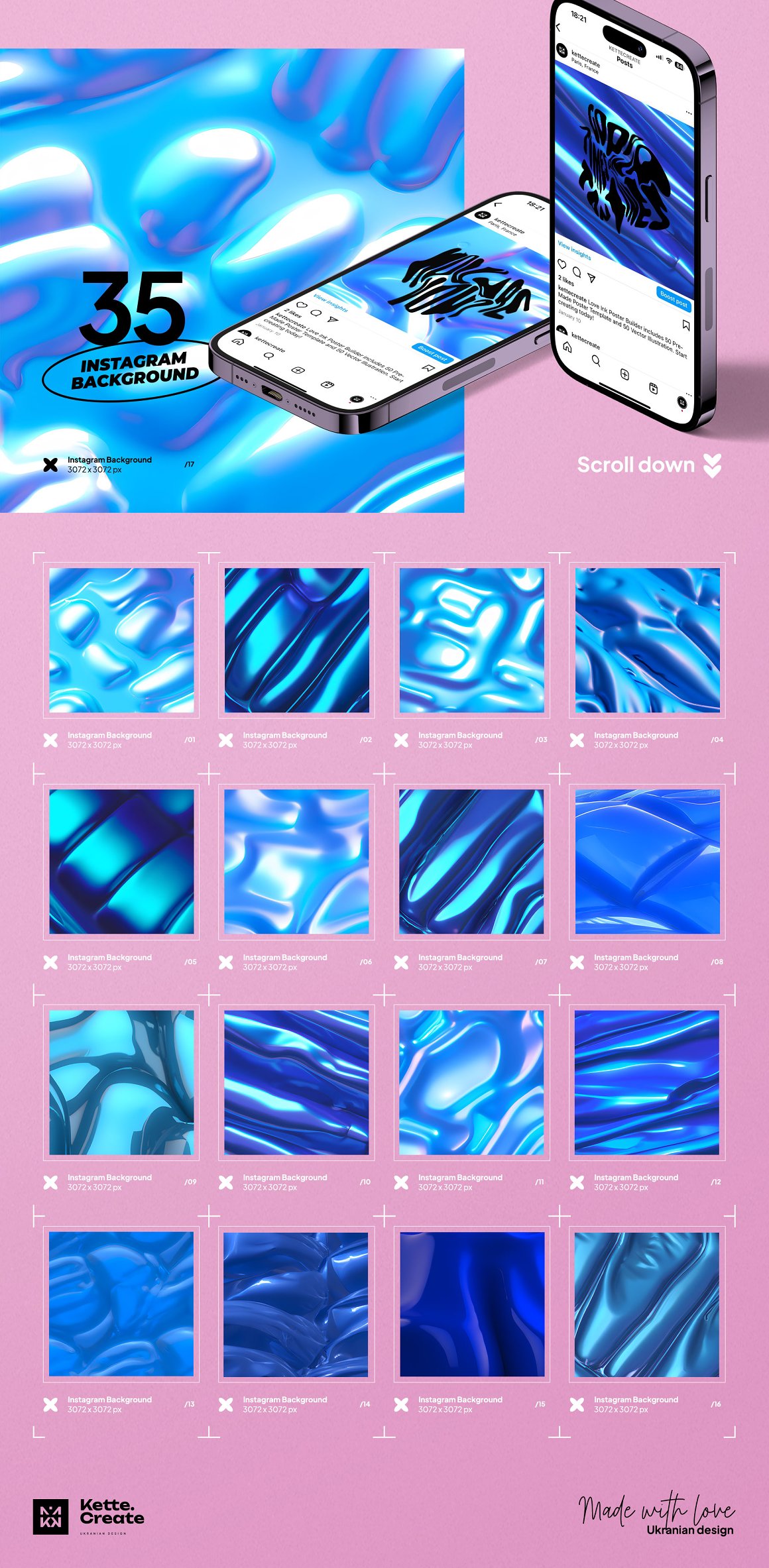 185个海洋蓝色3D流动光泽液体抽象艺术背景图片Y2K涂鸦标题设计套装 Ocean Blue | Background（8894）图层云
