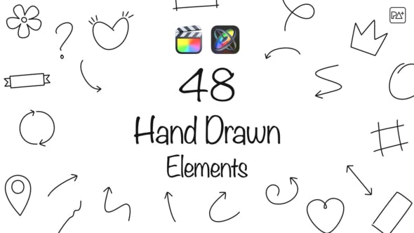 FCPX插件：48种创意手绘线条图形标注元素动画 Hand Drawn Elements（8924）