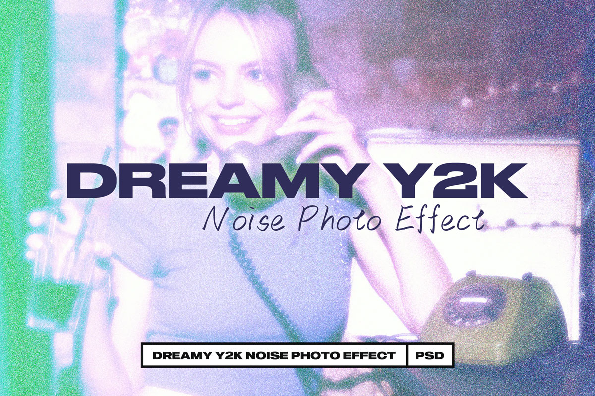 梦幻复古颗粒怀旧Y2K图像老照片胶片做旧影印滤镜PSD样机特效模板 Dreamy Y2K Noise Photo Effect（9042）