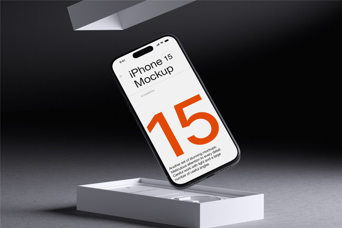 16款工业黑化风苹果手机iPhone 15 Pro屏幕演示效果图PSD样机模板 I-Mockups: iPhone 15 Pro（9043）图层云