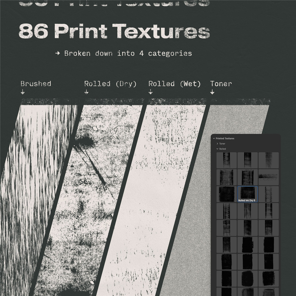潮流做旧粗糙颗粒油墨打印纹理标签动作PS设计素材工具包 Printed Textures bracken（9147）图层云