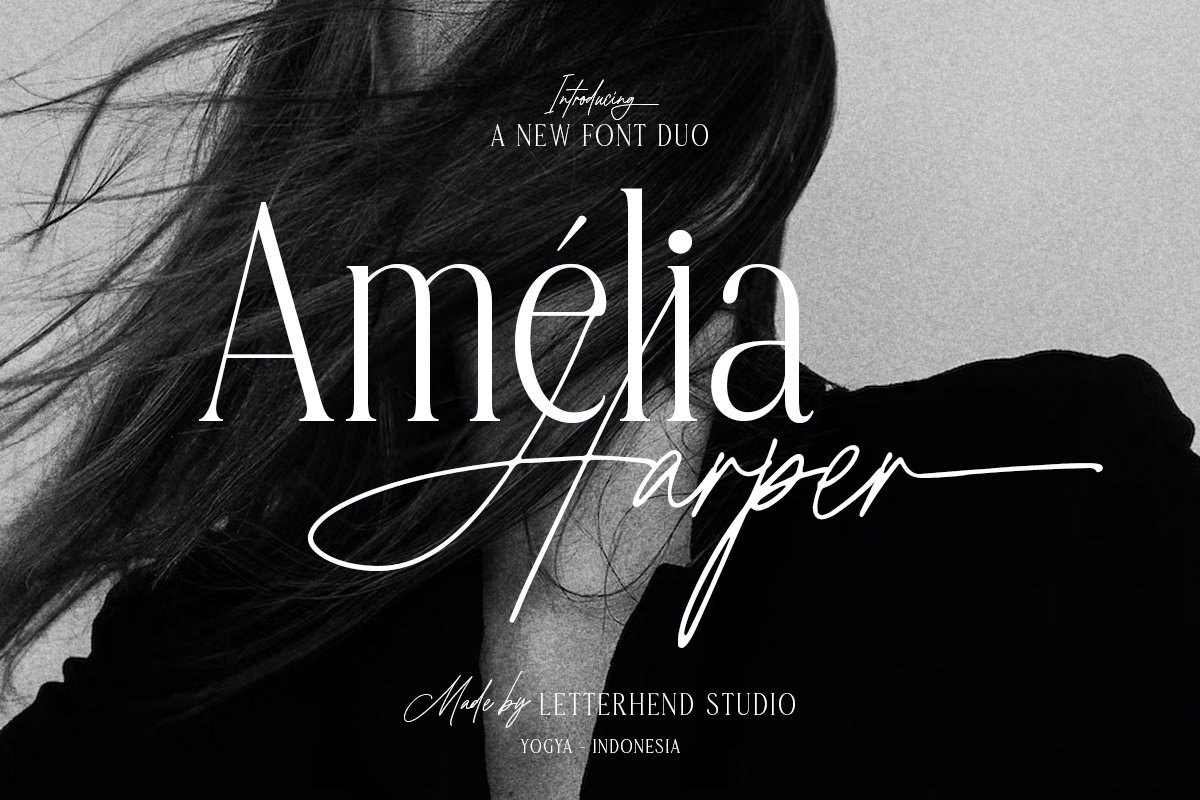 英文字体：复古优雅品牌时尚优雅杂志海报标题衬线连字英文字体安装包 Amelia Harper Font Duo（9151）