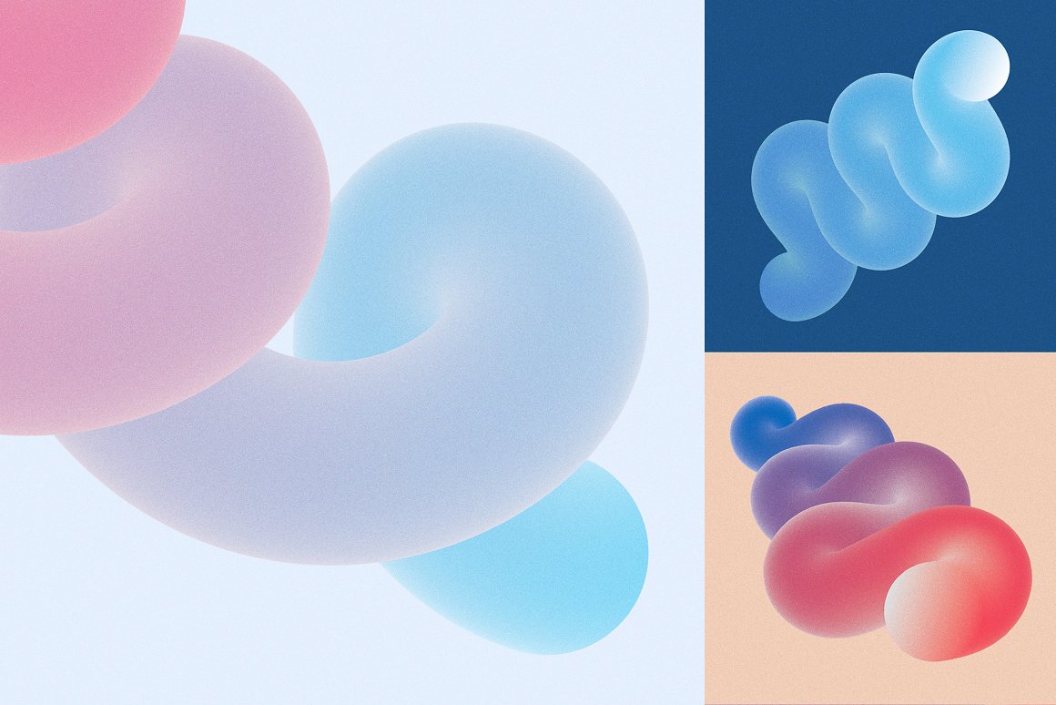 166款未来超现实主义抽象3D立体几何噪点渐变背景图片设计素材合集 Blender – Gradient Blends Collection（9163）图层云