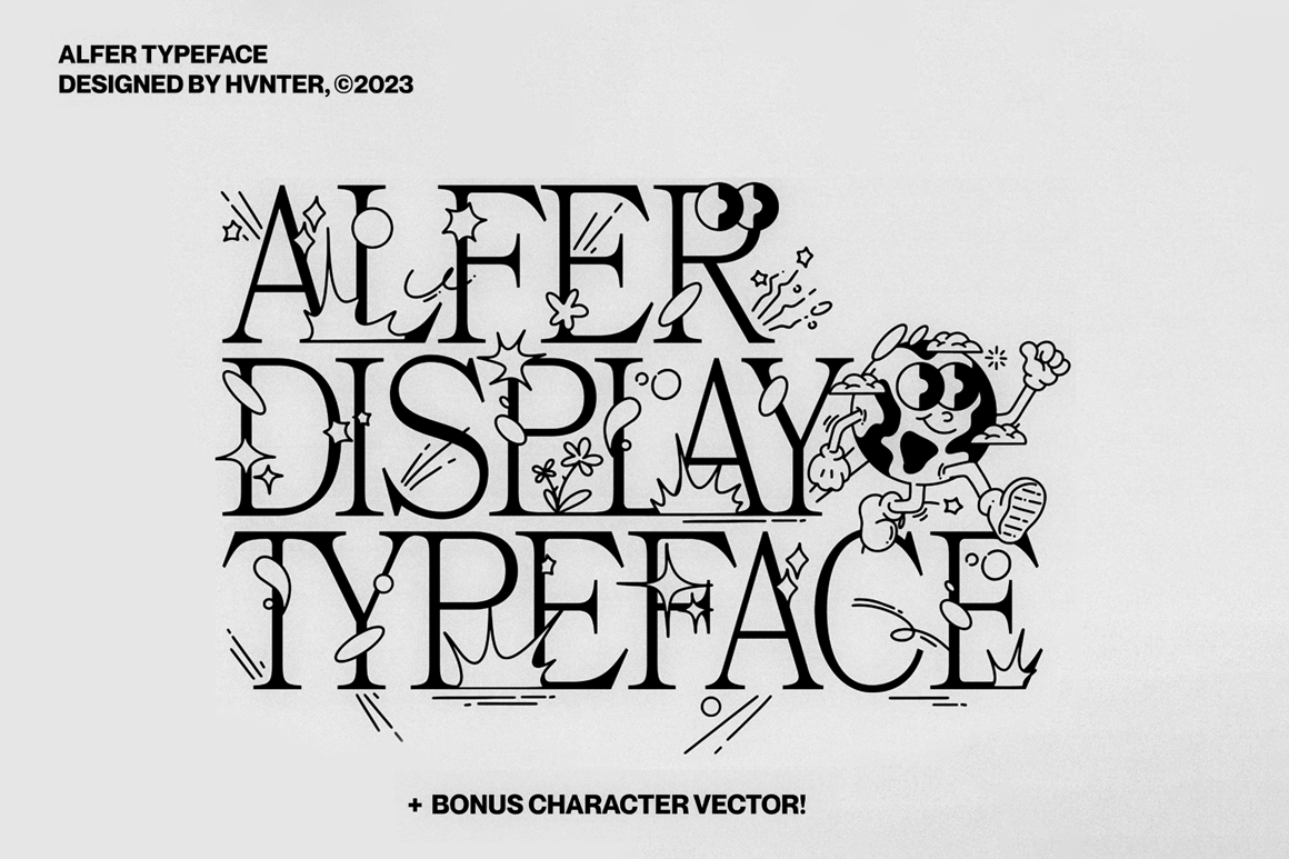 英文字体：复古Y2K趣味卡通衬线海报标题排版logo艺术西文字体 Alfer Typeface（9312）图层云