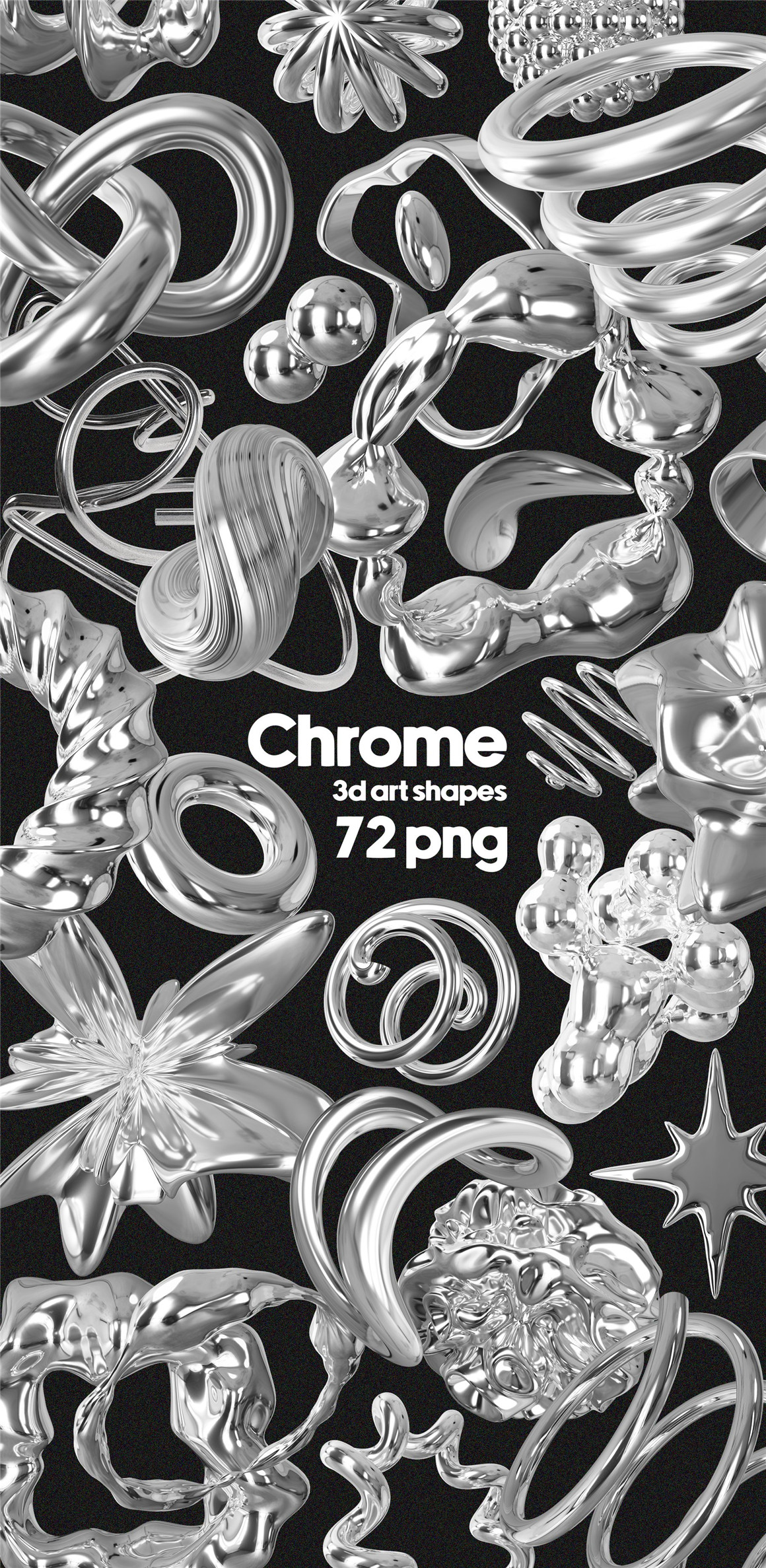 200多款未来超现实主义3D立体金属镀铬Y2K复古风抽象艺术图形PNG免抠图设计素材 Chrome 3D Design Collection（9395）图层云