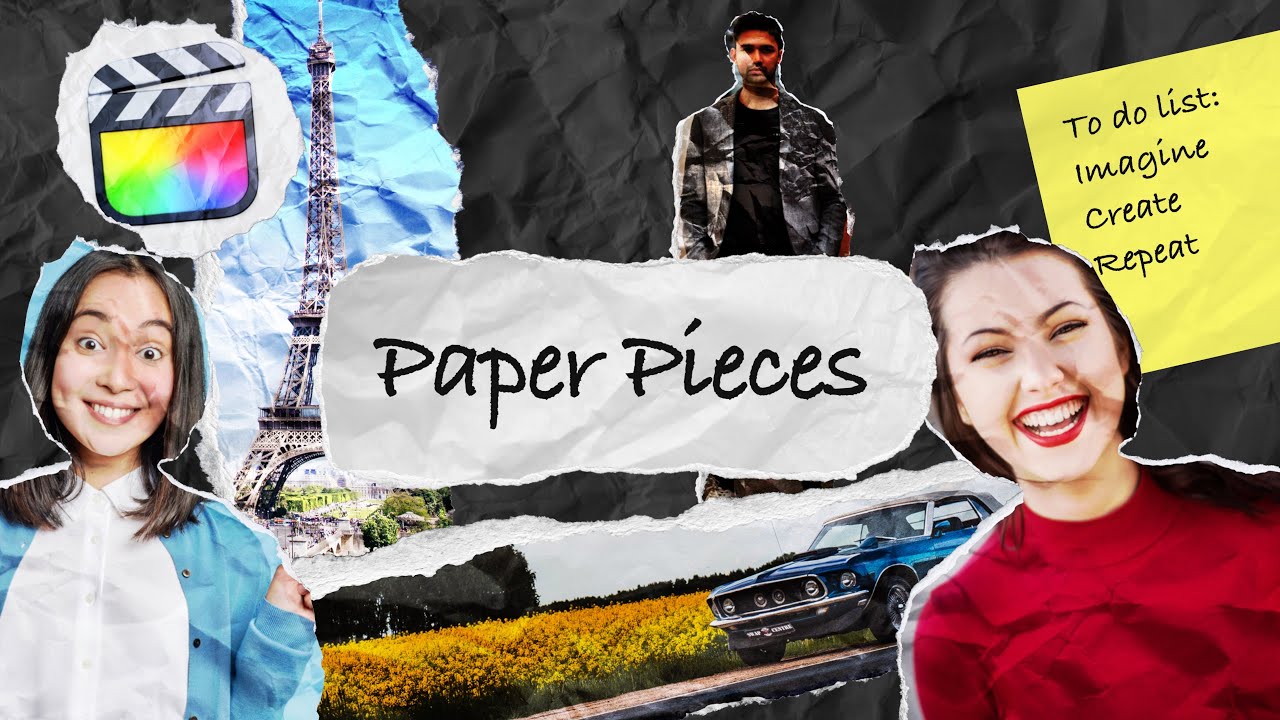 FCPX插件：50种创意趣味纸张标题贴纸撕纸转场拼贴定格动画效果 Paper Pieces（9433）
