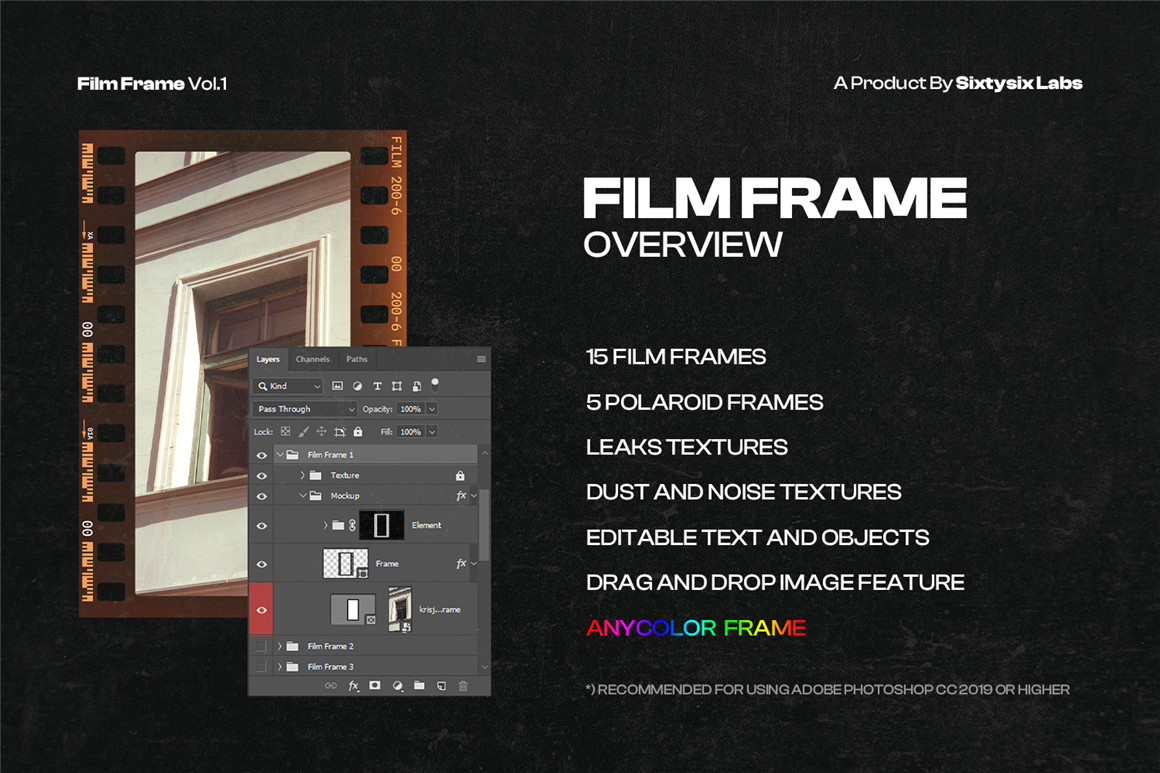 复古35mm摄影胶片边框框架模拟照片修图PS特效样机模板 Film Frame 35mm V.1（9483）图层云