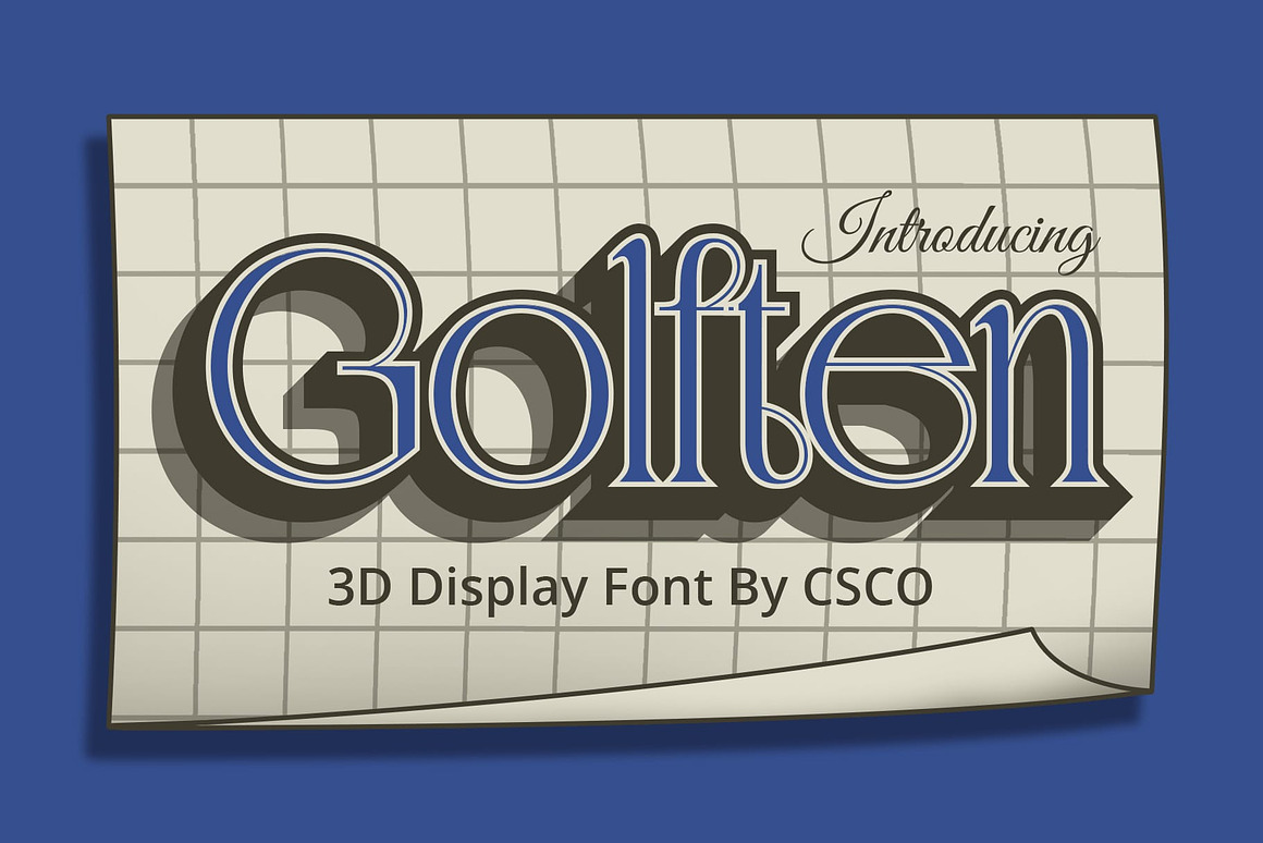 英文字体：复古新艺术风格运动简约产品海报包装3D效果字体包 Golften 3D（9540）图层云