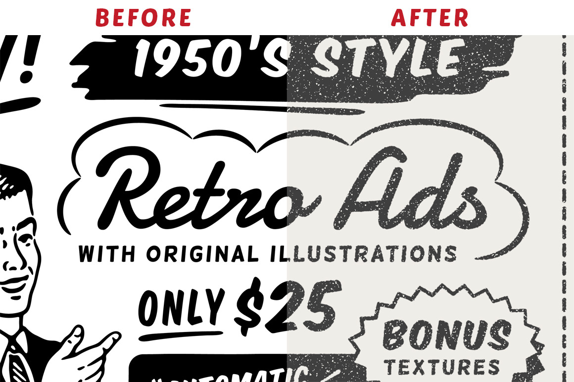 17个复古90年代风格复古新闻纸纹理广告PSD模板 1950s Style Retro Ad Templates（9653）图层云