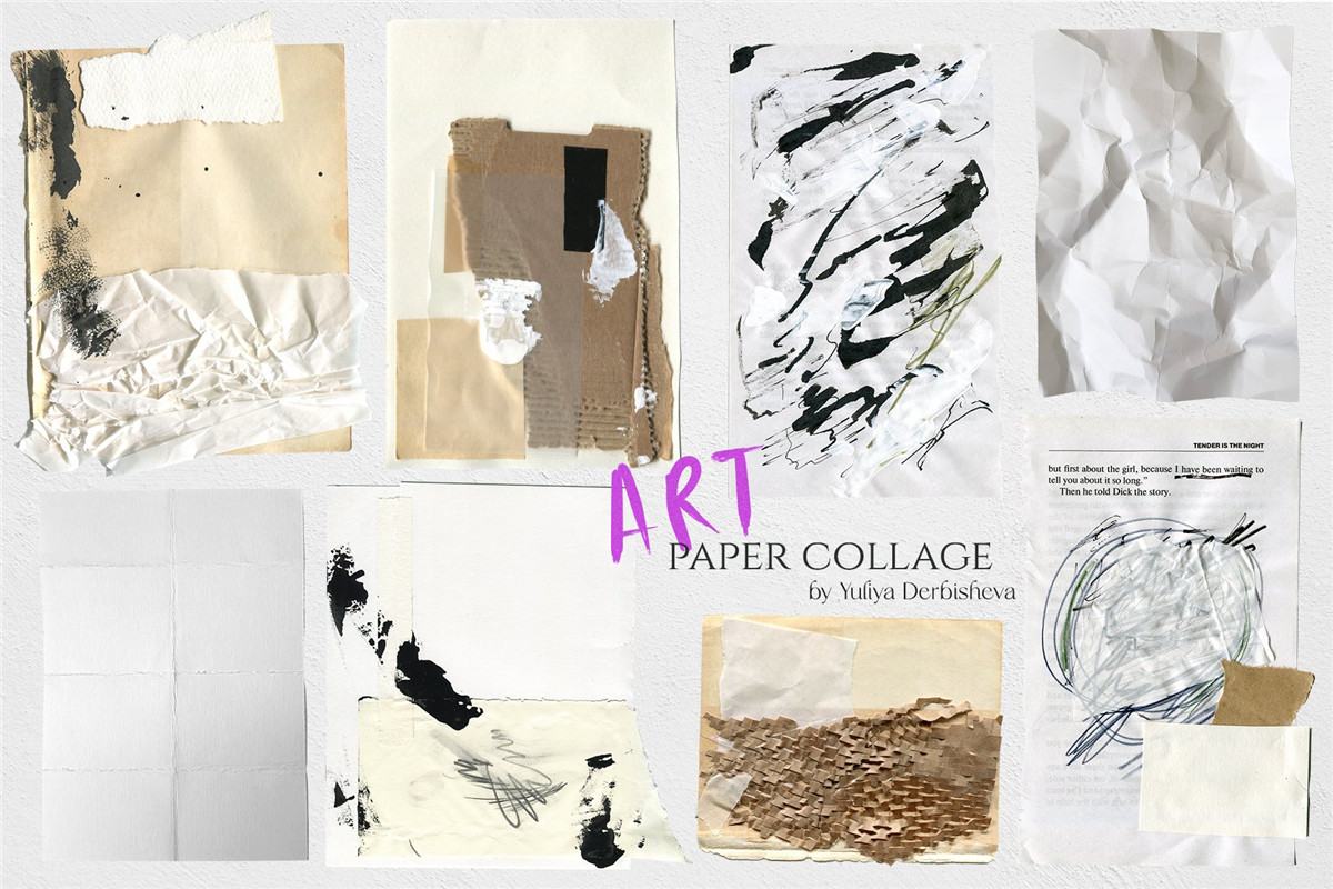 复古创意探索艺术拼贴剪纸花卉涂鸦风格抽象图形纹理套装 Art Paper Collage Cutout Abstract and Retro Photo Graphics（9673）图层云