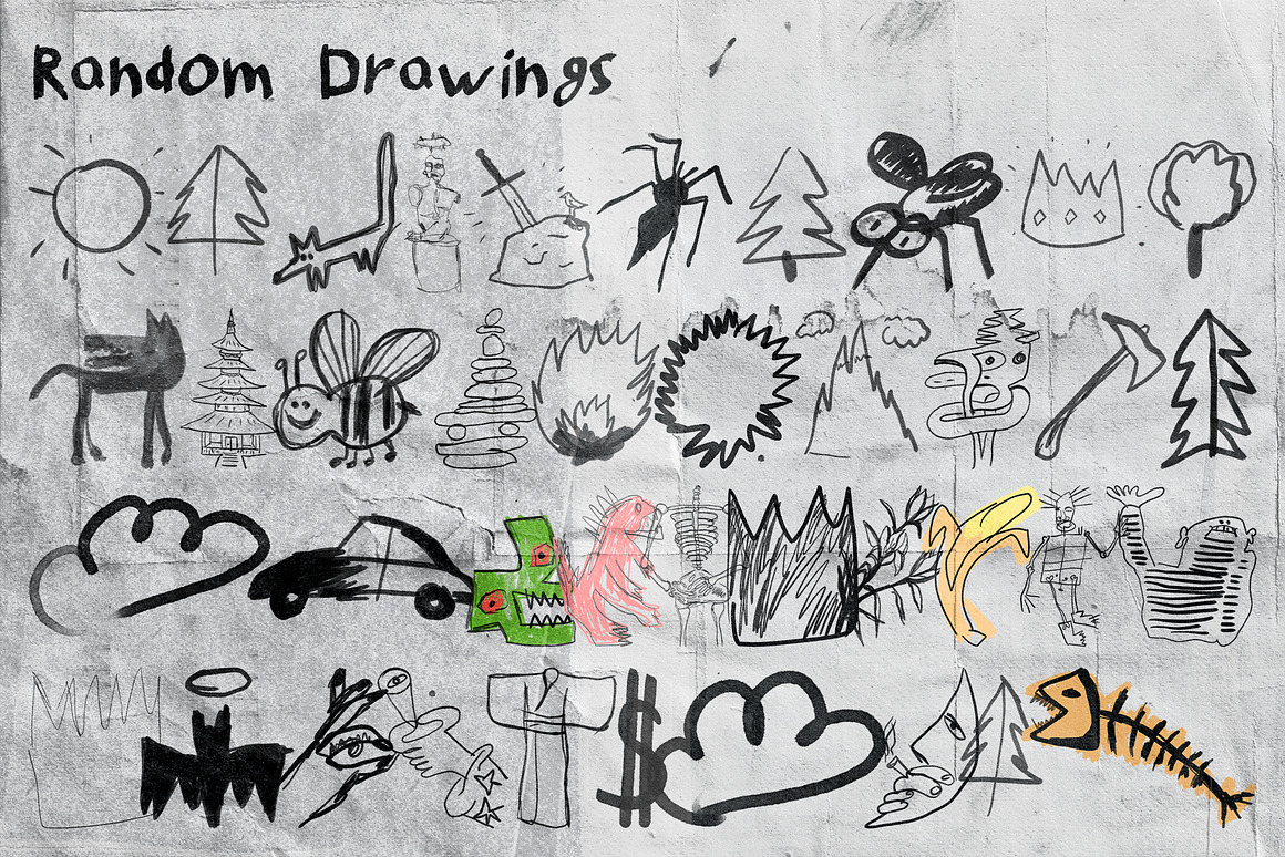 1000个嘻哈前卫摇滚复古Y2K风街头涂鸦手绘线条箭头图形PNG免抠图设计素材 Anti-Drawings Vol.1（9705）图层云