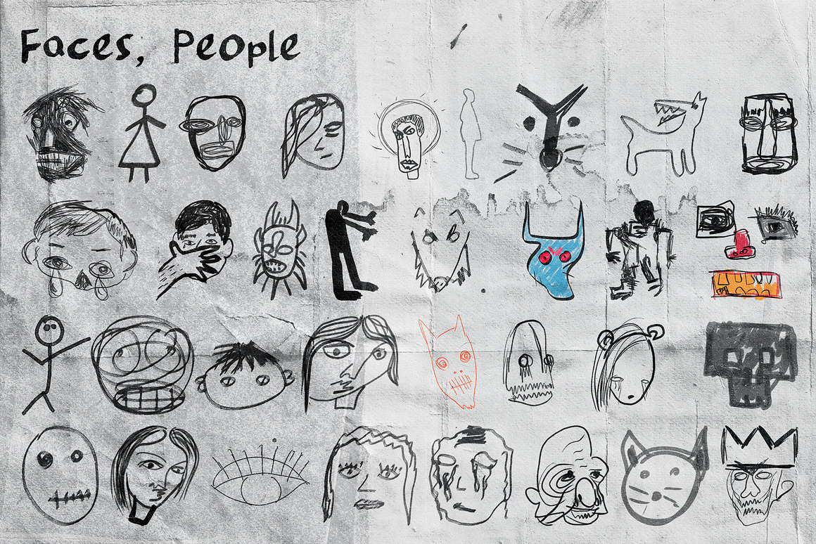 1000个嘻哈前卫摇滚复古Y2K风街头涂鸦手绘线条箭头图形PNG免抠图设计素材 Anti-Drawings Vol.1（9705）图层云
