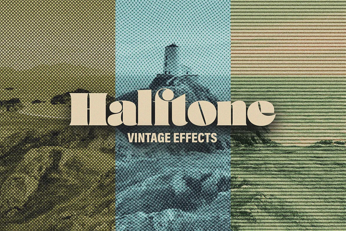 复古半色调半调图片照片杂志印刷特效PSD样机 HALFTONE VINTAGE EFFECTS（9714）