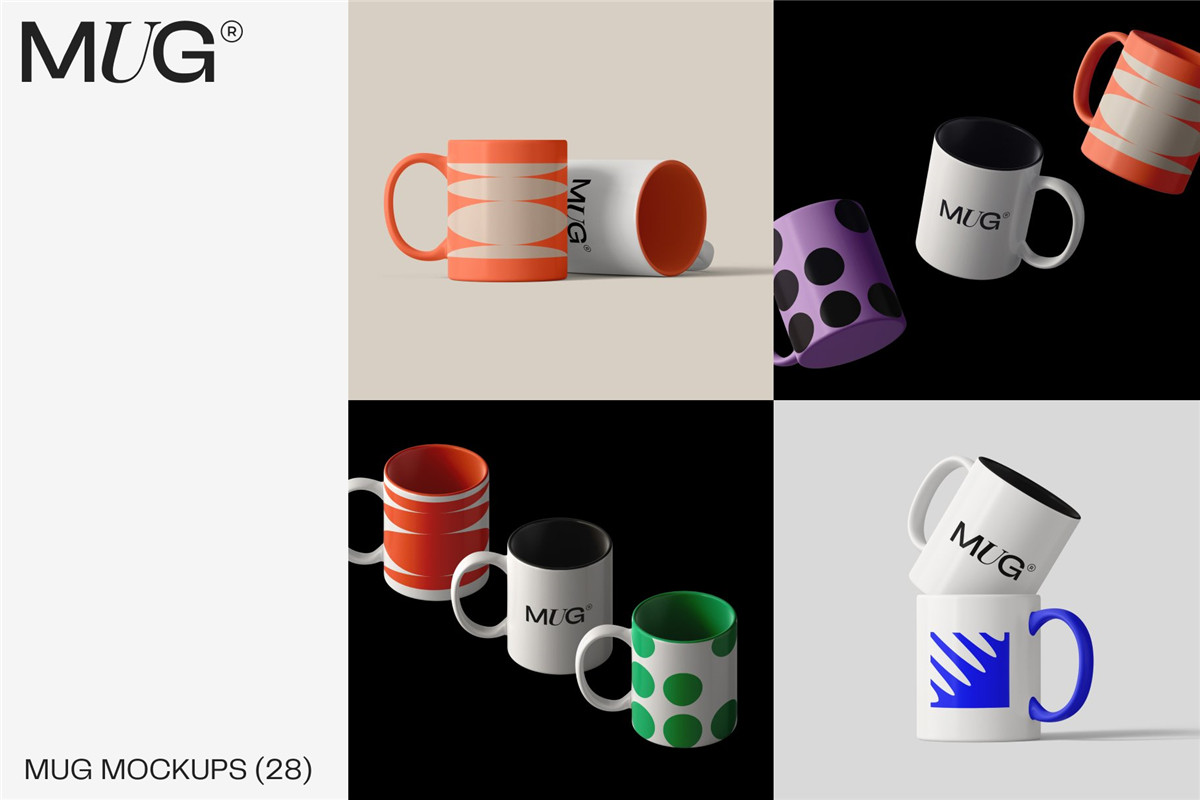 28款高级品牌vi设计文创马克杯礼品陶瓷杯子展示ps智能贴图样机模板素材 (28 PSD) Mug mockups creator（9824）