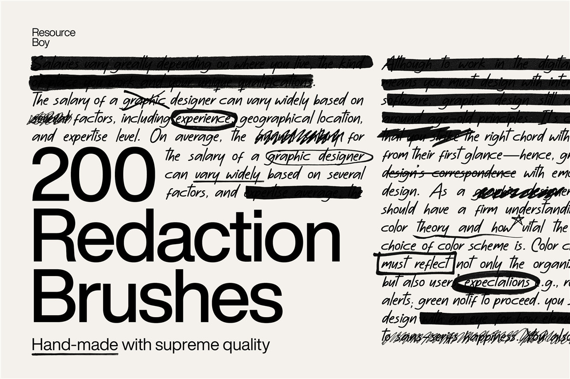 200个复古马克笔涂鸦艺术街头手绘符号笔迹标记PS笔刷设计素材 200+ Redaction Photoshop Brushes（9874）