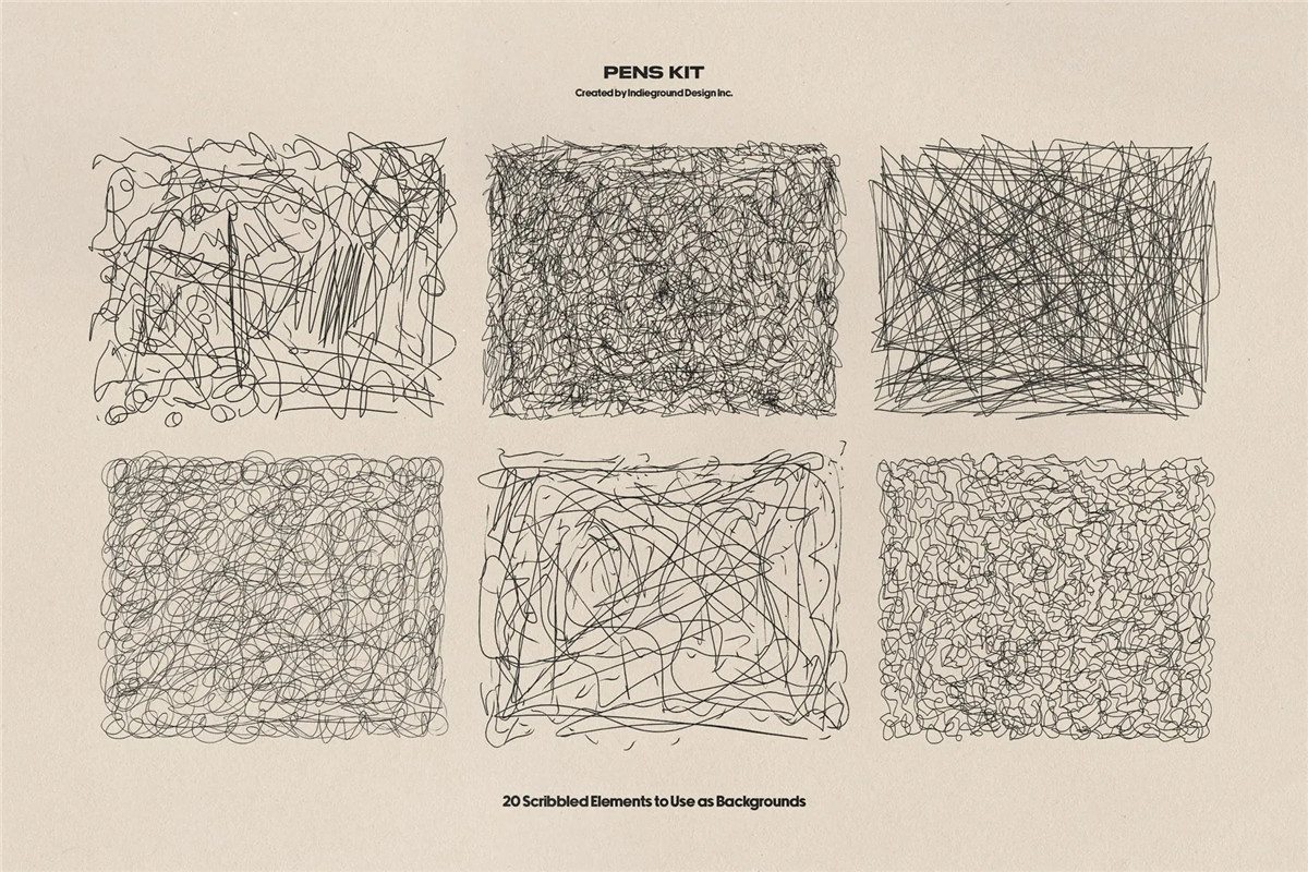 850+复古灵感手绘钢笔水彩笔涂鸦标记符号图案插画线条街头艺术PNG免扣元素设计套装 Indieground – Pens Kit（9918）图层云