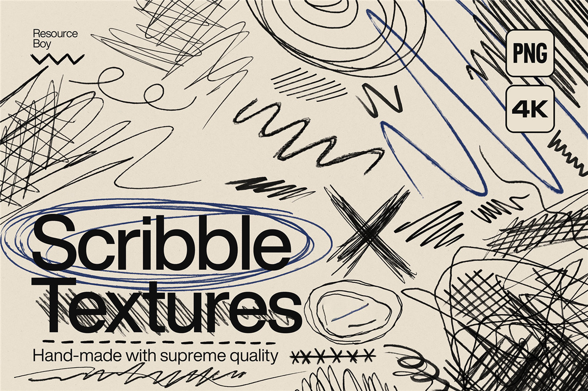 500+可商用马克笔复古街头艺术手绘涂鸦笔迹符号背景肌理PNG免扣设计元素套装 500+ Scribble Textures（9948）