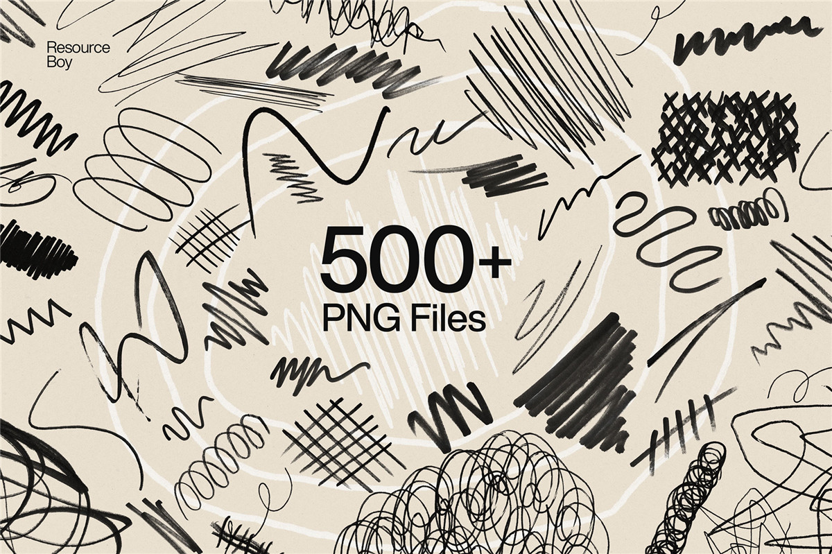 500+可商用马克笔复古街头艺术手绘涂鸦笔迹符号背景肌理PNG免扣设计元素套装 500+ Scribble Textures（9948）图层云