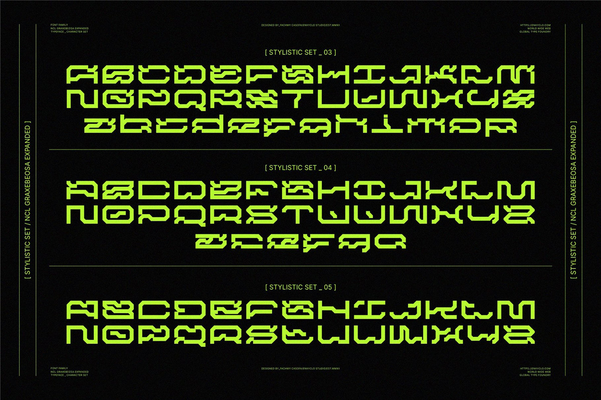 赛博朋克机甲机能科幻硬机械概念海报创意排版电竞游戏网站徽标设计机甲装饰英文字体 NCL Graxebeosa Expanded Cyberpunk Futuristic（9961）图层云